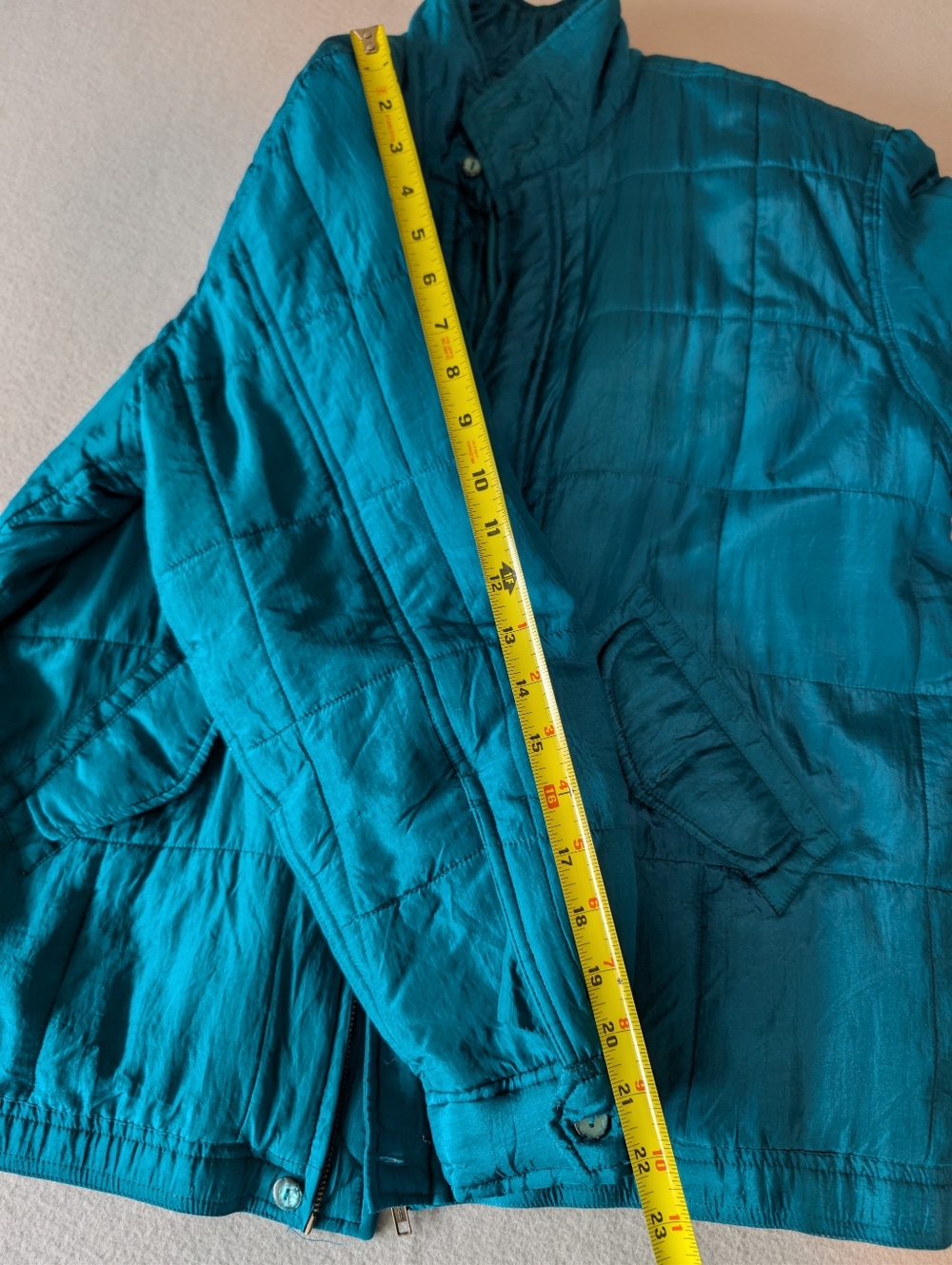 Vintage 90s Clio 100% Silk Quilted Puffer Turquoise Teal Sz M Statement Jacket image 8